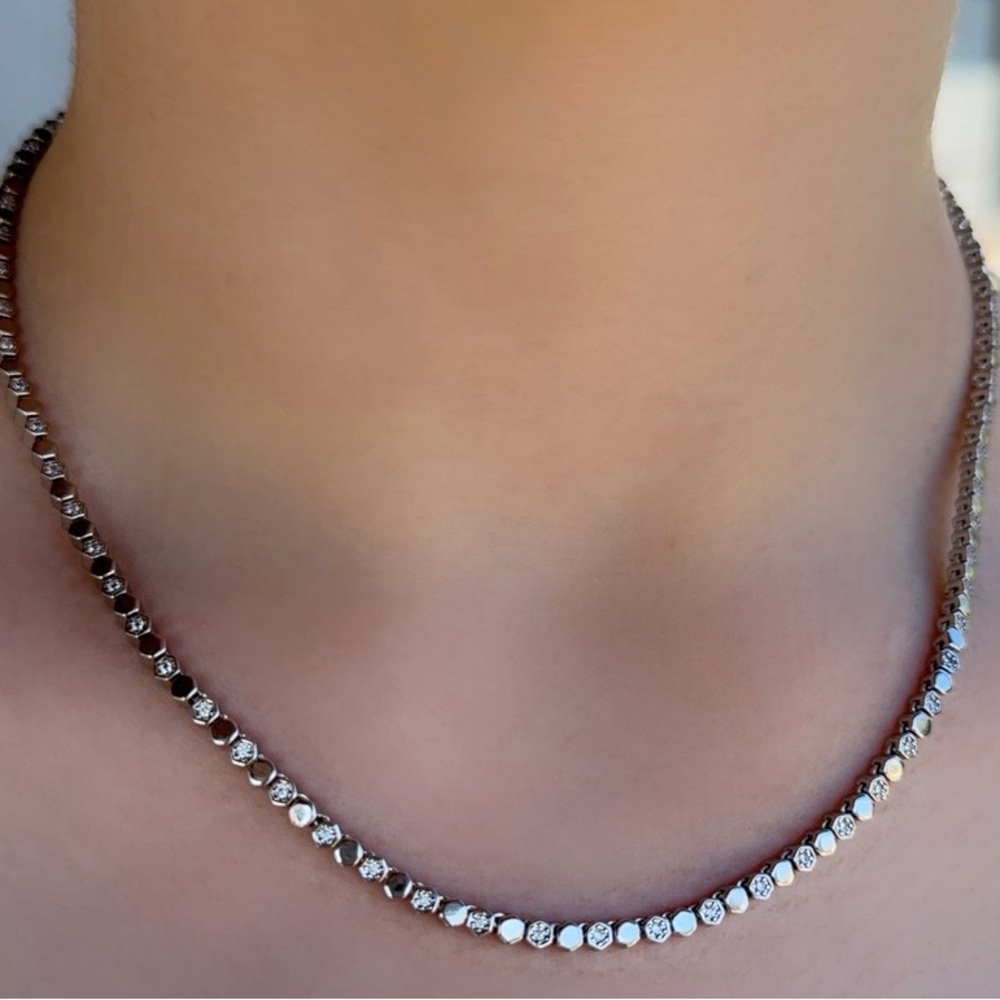 Honeycomb Choker Necklace AAA+ Real Zirconia Platinum Plated Luxury Jewelry